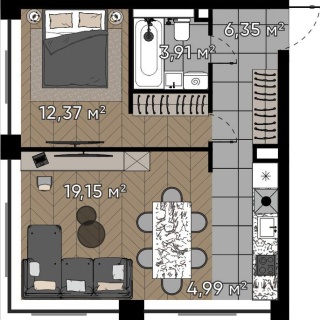 Объявление 2-к квартира, 46.77м2, 3/16 эт