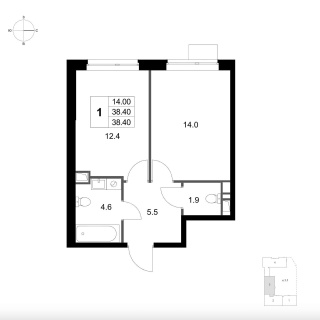 Объявление 1-к квартира, 38.4м2, 1/7 эт