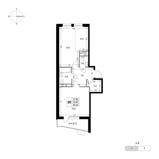 Объявление 2-к квартира, 53.6м2, 6/8 эт