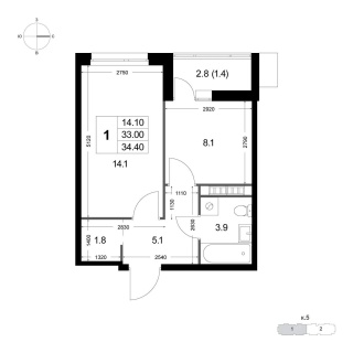 Объявление 1-к квартира, 33м2, 3/8 эт