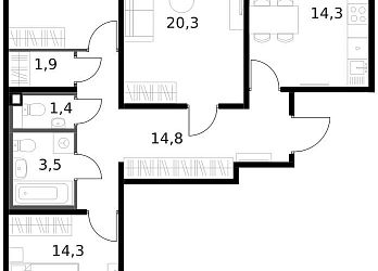 Объявление 3-к квартира, 84.1&nbsp;м&sup2;, 7/14 эт.