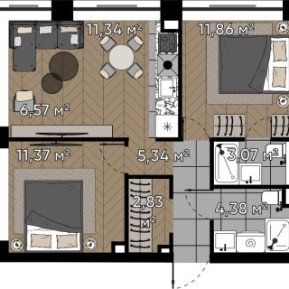 Объявление 3-к квартира, 56.76м2, 9/25 эт