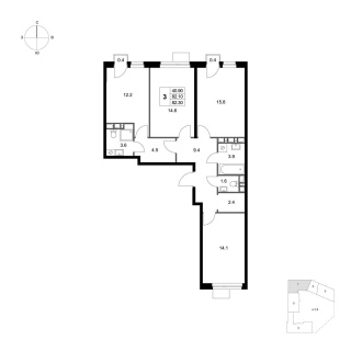 Объявление 3-к квартира, 82.3м2, 4/4 эт