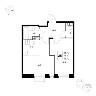 Объявление 2-к квартира, 45.7м2, 3/3 эт