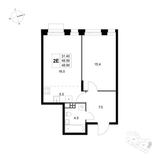 Объявление 2-к квартира, 48.9м2, 3/3 эт
