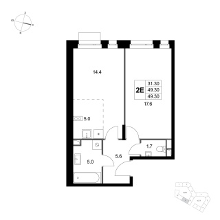 Объявление 2-к квартира, 49.3м2, 1/3 эт