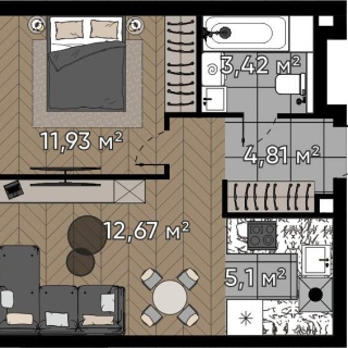 Объявление 2-к квартира, 37.93м2, 3/16 эт
