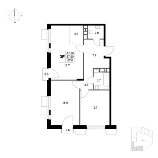 Объявление 3-к квартира, 67.6м2, 2/7 эт