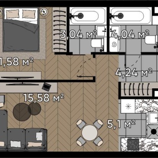 Объявление 2-к квартира, 43.58м2, 5/25 эт