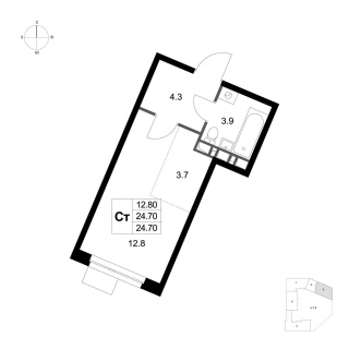 Объявление Студия, 24.7м2, 4/4 эт