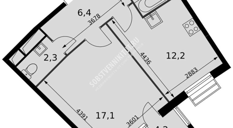 Объявление 1-к квартира, 42.7м2, 9/16 эт