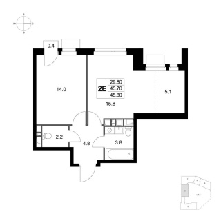 Объявление 2-к квартира, 45.8м2, 2/6 эт