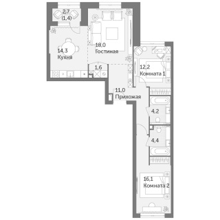 Объявление 3-к квартира, 83.2м2, 3/37 эт