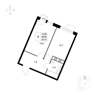 Объявление 1-к квартира, 39.7м2, 3/4 эт