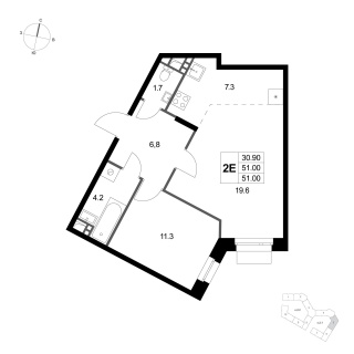 Объявление 2-к квартира, 51м2, 2/3 эт
