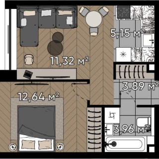 Объявление 2-к квартира, 36.96м2, 15/20 эт