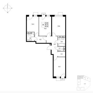 Объявление 3-к квартира, 82.3м2, 3/7 эт