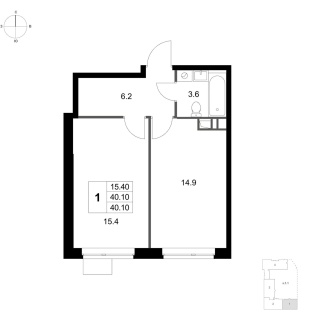 Объявление 1-к квартира, 40.1м2, 1/7 эт
