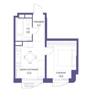Объявление 1-к квартира, 36.4м2, 5/22 эт