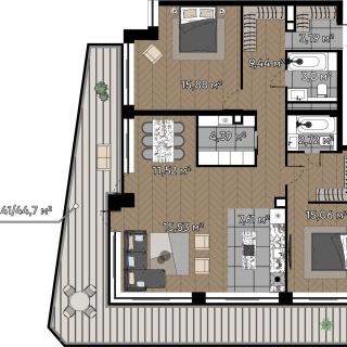 Объявление 4-к квартира, 102.55м2, 1/20 эт