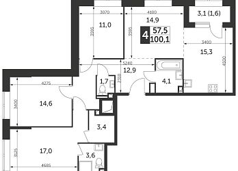 Объявление 4-к квартира, 100.1&nbsp;м&sup2;, 30/37 эт.