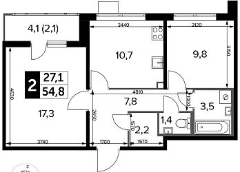 Объявление 2-к квартира, 54.7&nbsp;м&sup2;, 24/25 эт.