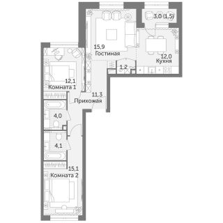 Объявление 3-к квартира, 77.3м2, 14/28 эт