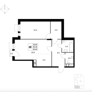 Объявление 2-к квартира, 65.6м2, 3/7 эт
