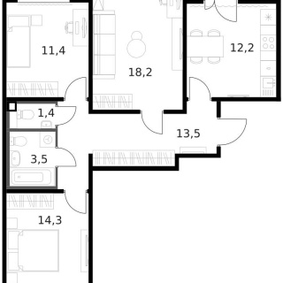 Объявление 3-к квартира, 76.2м2, 10/13 эт
