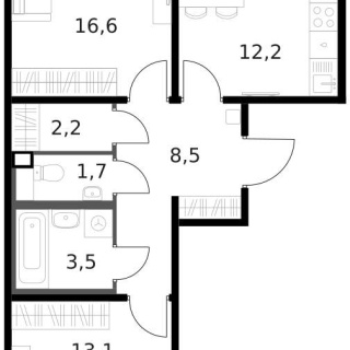 Объявление 2-к квартира, 59.4м2, 13/13 эт