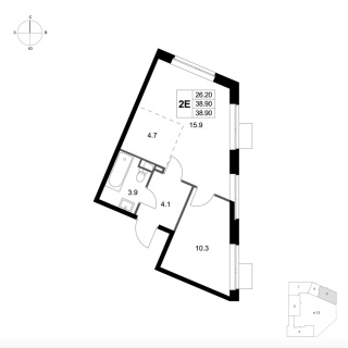 Объявление 2-к квартира, 38.9м2, 1/7 эт