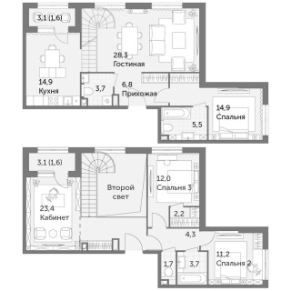 Объявление 4-к квартира, 135.8м2, 35/37 эт