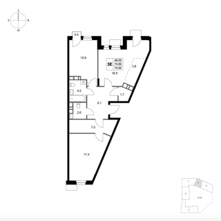 Объявление 3-к квартира, 74.9м2, 3/7 эт