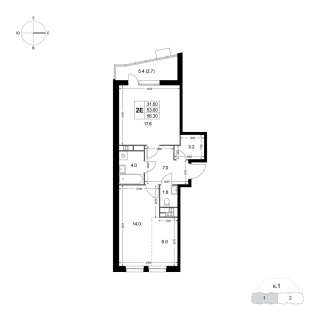 Объявление 2-к квартира, 53.6м2, 5/8 эт