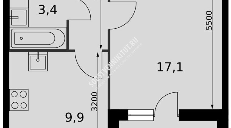 Объявление 1-к квартира, 40.7м2, 9/16 эт