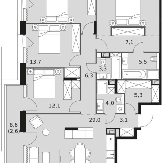 Объявление 5-к квартира, 122.3м2, 13/17 эт