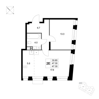 Объявление 2-к квартира, 47.3м2, 2/3 эт