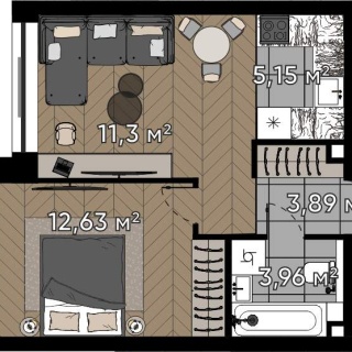 Объявление 2-к квартира, 36.93м2, 4/20 эт