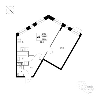 Объявление 2-к квартира, 59.9м2, 3/3 эт