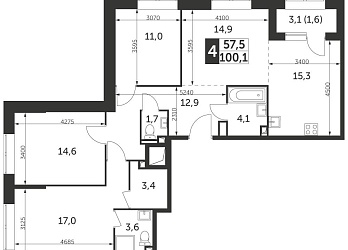 Объявление 4-к квартира, 100.1&nbsp;м&sup2;, 27/37 эт.
