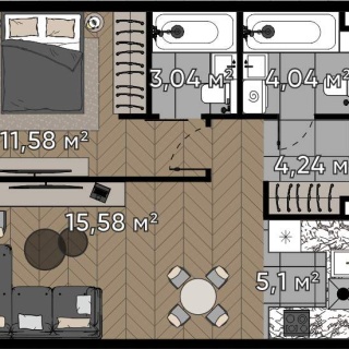 Объявление 2-к квартира, 43.58м2, 14/25 эт
