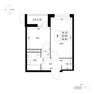 Объявление 1-к квартира, 33м2, 4/8 эт