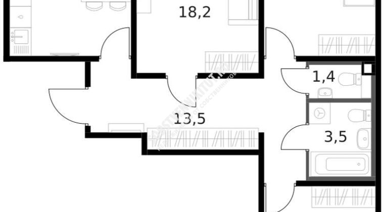 Объявление 3-к квартира, 76.4м2, 14/14 эт