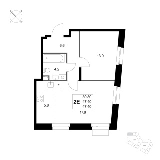 Объявление 2-к квартира, 47.4м2, 1/3 эт