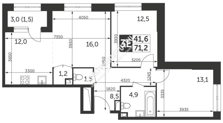 Объявление 3-к квартира, 71.2м2, 20/28 эт