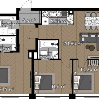 Объявление 4-к квартира, 81.64м2, 23/25 эт