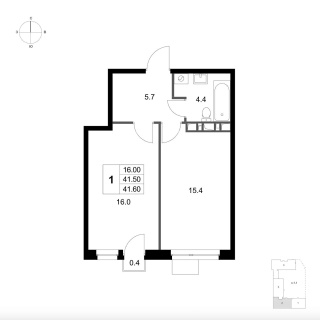 Объявление 1-к квартира, 41.6м2, 2/7 эт