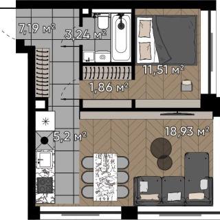 Объявление 2-к квартира, 47.93м2, 10/16 эт