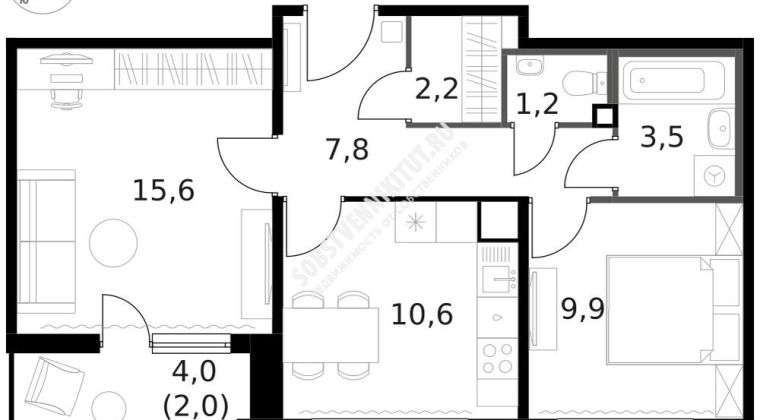 Объявление 2-к квартира, 53.2м2, 7/14 эт