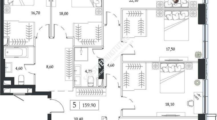 Объявление 5-к квартира, 159.9м2, 18/24 эт